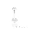 FLAT BIO FLEX LABRET WITH 316L SURGICAL STEEL TOP PUSH IN SQUARE CZ PRONG SET
